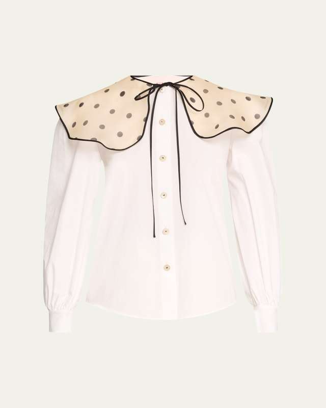 Peter Pan Polka Print Collar Poplin Blouse